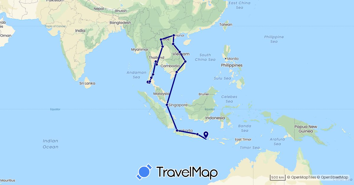 TravelMap itinerary: driving in Indonesia, Laos, Singapore, Thailand, Vietnam (Asia)
